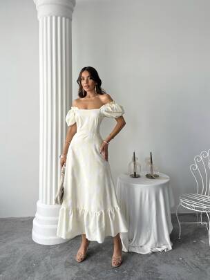 AİDEN Midi Elbise 3063 - Sarı - MAXMOOR