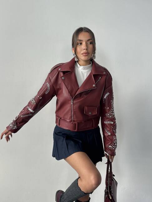ALARA Deri Ceket 5091 - Bordo - 4