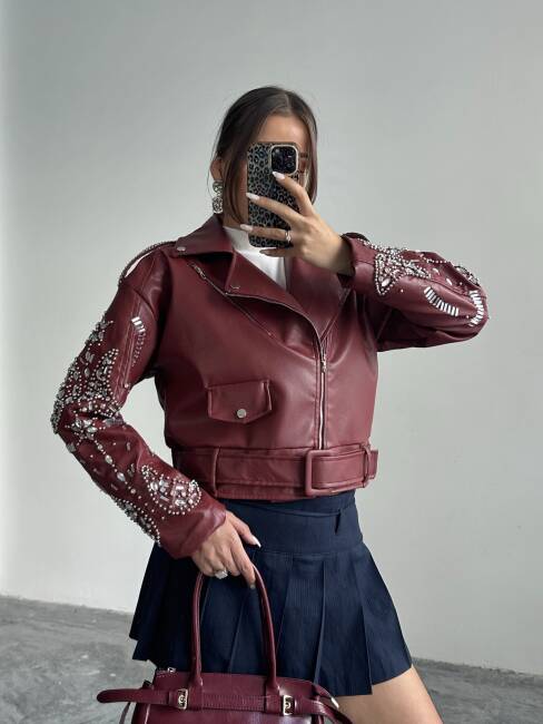 ALARA Deri Ceket 5091 - Bordo - 6