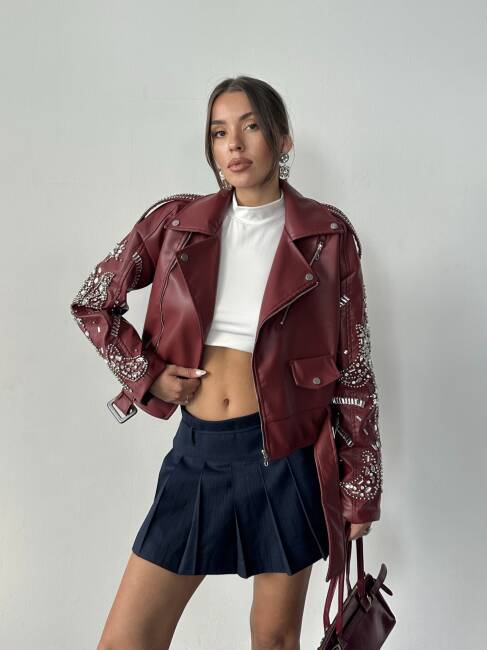 ALARA Deri Ceket 5091 - Bordo - 1