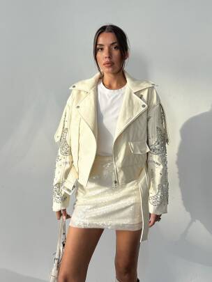 ALARA Deri Ceket 5091 - Krem - MAXMOOR