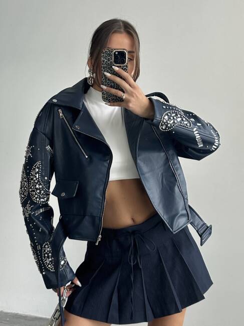 ALARA Deri Ceket 5091 - Lacivert - 4