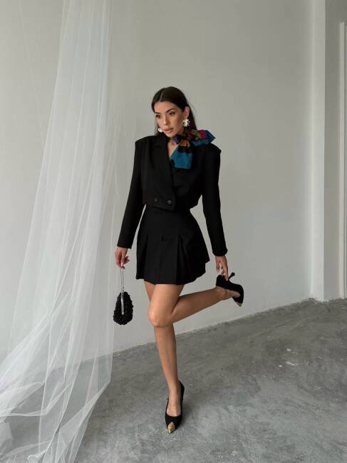 ANNA İKİLİ ETEK CROP CEKET SİYAH TAKIM - 2