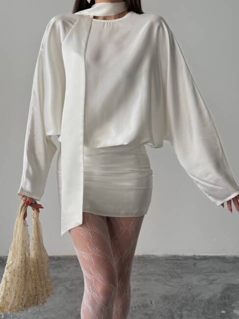 ANNA Mini Elbise 3087 - Beyaz - 5