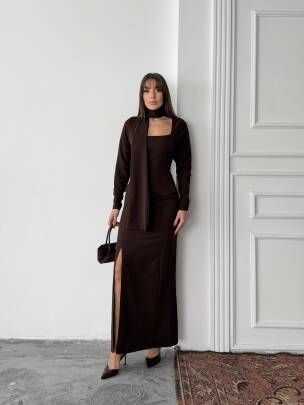 ARİA Maxi Elbise 3090 - Acı Kahve - MAXMOOR