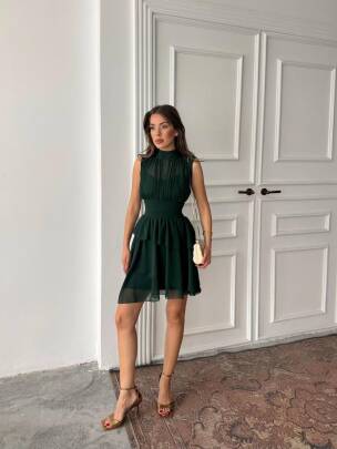 ARON KOLSUZ MİNİ ŞİFON SİYAH ELBİSE - MAXMOOR