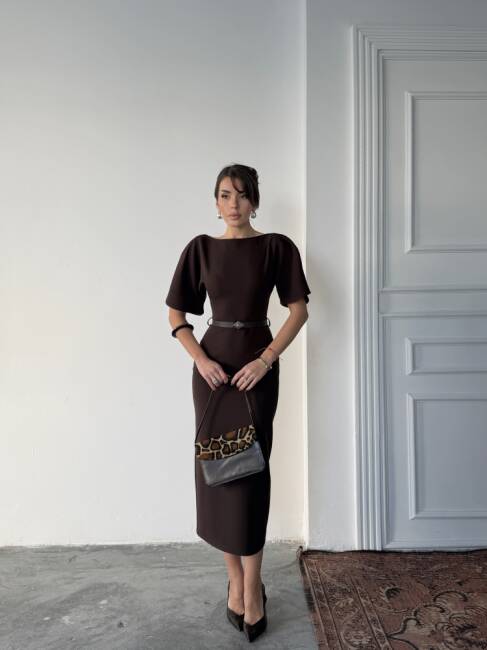 AVA Midi Elbise 3101 - Acı Kahve - 2