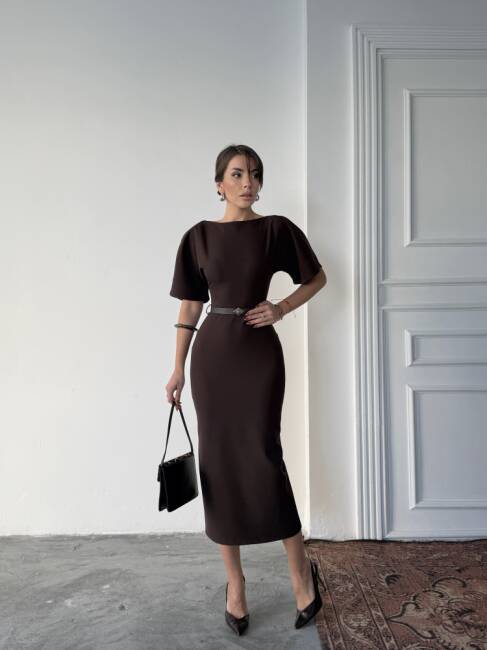 AVA Midi Elbise 3101 - Acı Kahve - 3