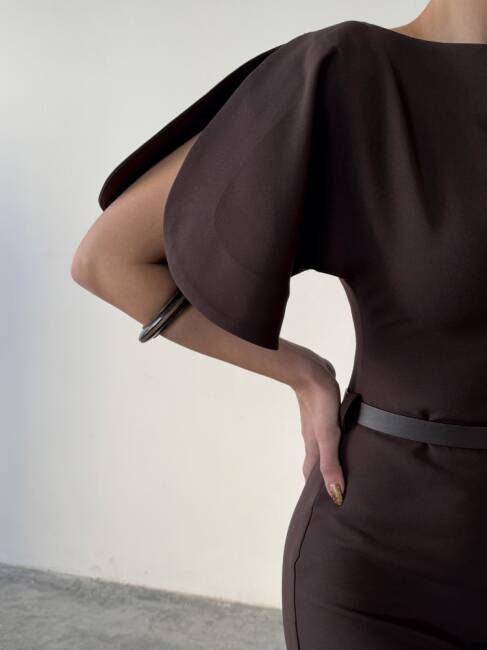 AVA Midi Elbise 3101 - Acı Kahve - 4