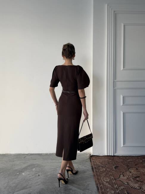 AVA Midi Elbise 3101 - Acı Kahve - 5