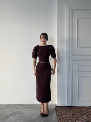 AVA Midi Elbise 3101 - Bordo - MAXMOOR