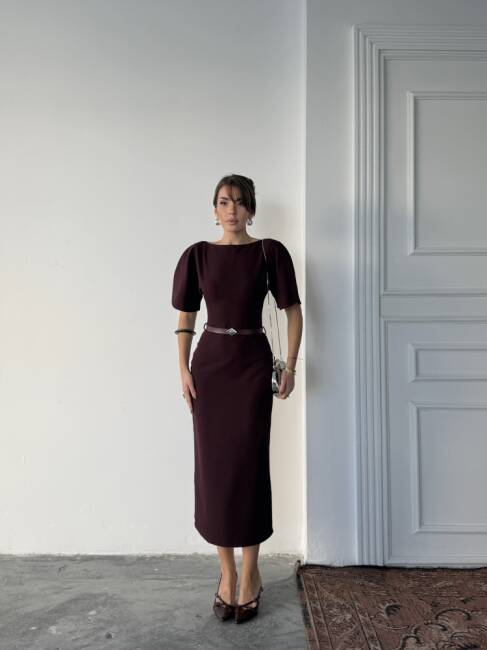 AVA Midi Elbise 3101 - Bordo - 1