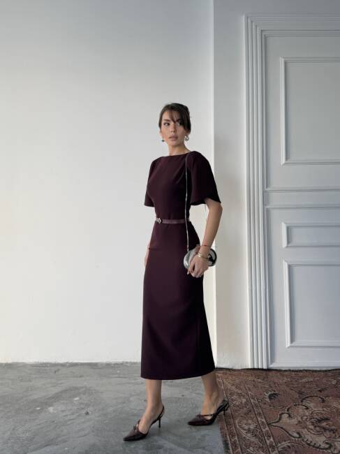 AVA Midi Elbise 3101 - Bordo - 2