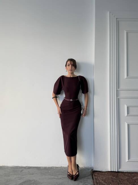 AVA Midi Elbise 3101 - Bordo - 3