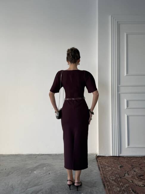 AVA Midi Elbise 3101 - Bordo - 6
