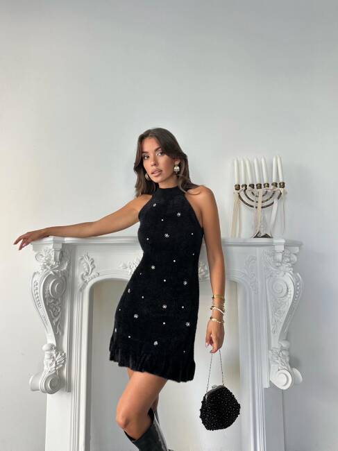 BETALİS Taşlı Triko Elbise 245011 - Siyah - 1