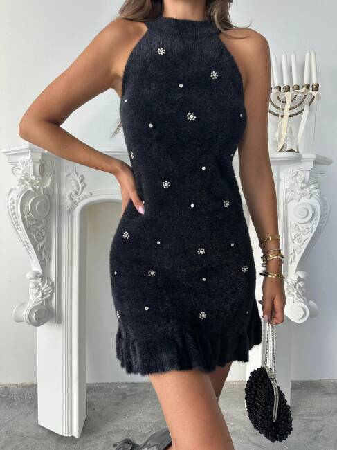 BETALİS Taşlı Triko Elbise 245011 - Siyah - 4