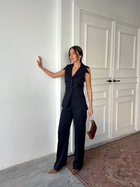 BONTİ RETRO YAKA İKİLİ ATLAS SİYAH TAKIM - 3