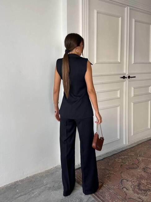 BONTİ RETRO YAKA İKİLİ ATLAS SİYAH TAKIM - 4