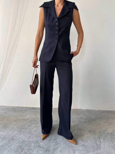 BONTİ RETRO YAKA İKİLİ ATLAS SİYAH TAKIM - 1