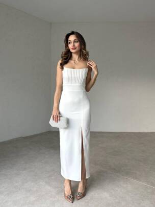 Burnice Elbise Beyaz- 3029 - MAXMOOR