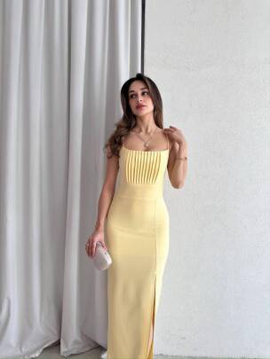 Burnice Elbise Sarı- 3029 - MAXMOOR