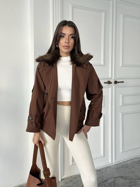 CASSA Kürk Detaylı Trenç 5277 - Acı Kahve - 2