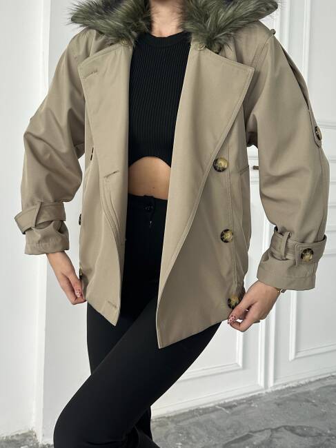 CASSA Kürk Detaylı Trenç 5277 - Bej - 4