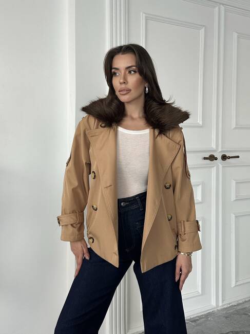 CASSA Kürk Detaylı Trenç 5277 - Kahverengi - 2