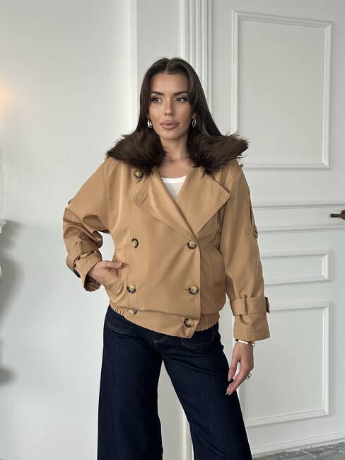 CASSA Kürk Detaylı Trenç 5277 - Kahverengi - 1