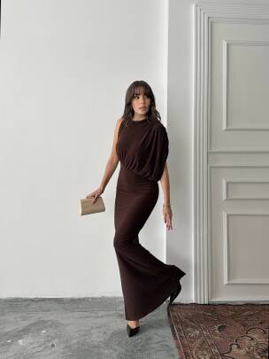 CHARLOTTE Tek Omuz Elbise 3086 - Acı Kahve - MAXMOOR