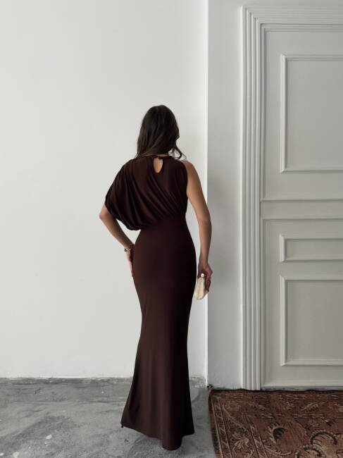 CHARLOTTE Tek Omuz Elbise 3086 - Acı Kahve - 3