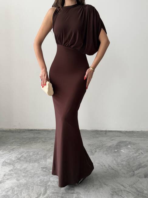 CHARLOTTE Tek Omuz Elbise 3086 - Acı Kahve - 4
