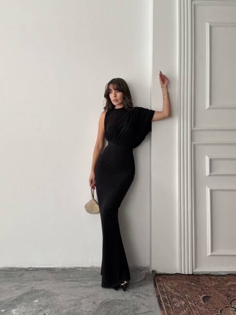 CHARLOTTE Tek Omuz Elbise 3086 - Siyah - 1