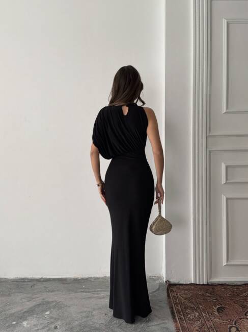 CHARLOTTE Tek Omuz Elbise 3086 - Siyah - 4