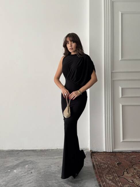 CHARLOTTE Tek Omuz Elbise 3086 - Siyah - 6
