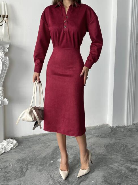 COSMOS Elbise 1245 - Bordo - 4