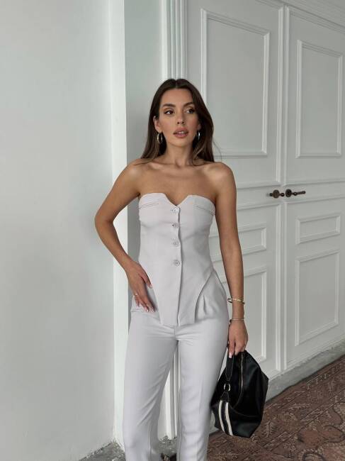 COUNTER STRAPLEZ KUMAŞ BLUZ PANTOLON GRİ TAKIM - 2