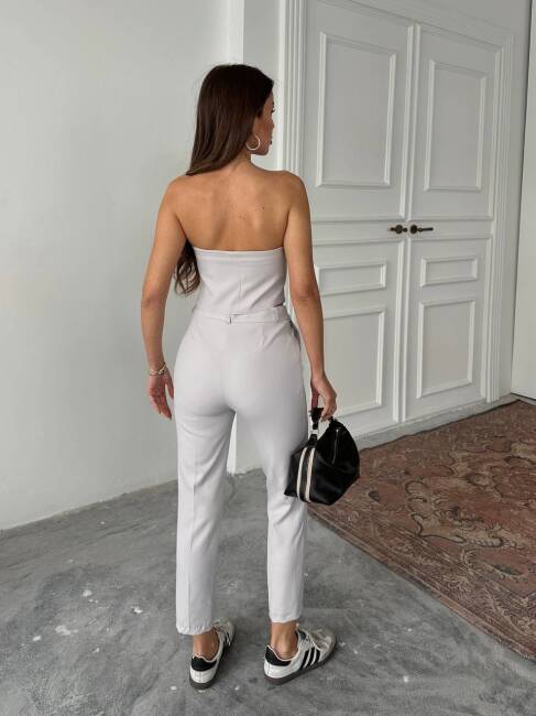 COUNTER STRAPLEZ KUMAŞ BLUZ PANTOLON GRİ TAKIM - 3