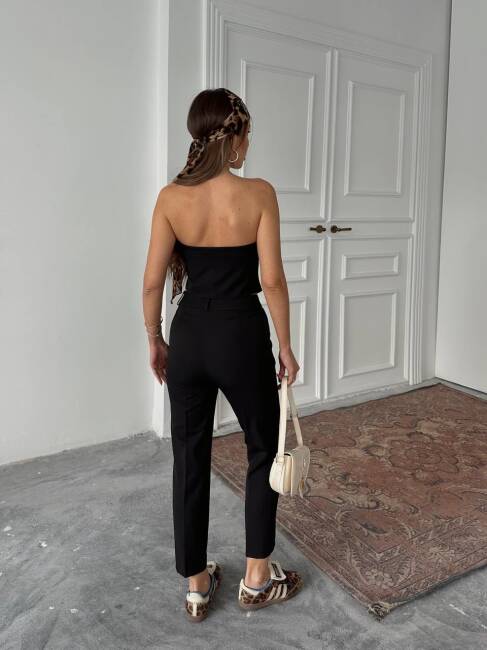 COUNTER STRAPLEZ KUMAŞ BLUZ PANTOLON SİYAH TAKIM - 2