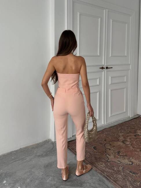 COUNTER STRAPLEZ KUMAŞ BLUZ PANTOLON TAKIM PEMBE - 3