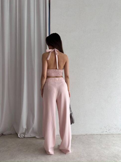 DUALS FERMUARLI SIRT DEKOLTELİ CROP PANTOLON PEMBE TAKIM - 3