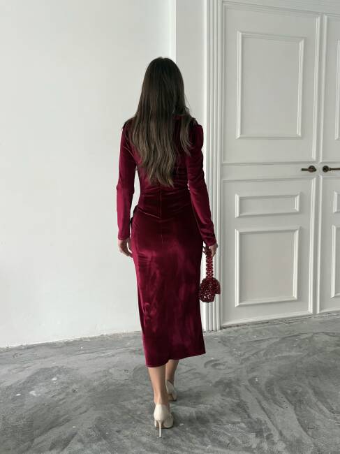 ELDER Midi Elbise 1281 - Bordo - 3