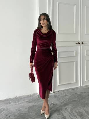 ELDER Midi Elbise 1281 - Bordo - MAXMOOR
