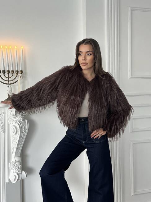 ELİANA Atkılı Kürk Ceket 3080 - Acı Kahve - 2