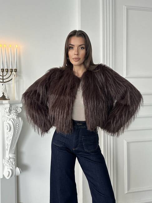 ELİANA Atkılı Kürk Ceket 3080 - Acı Kahve - 3