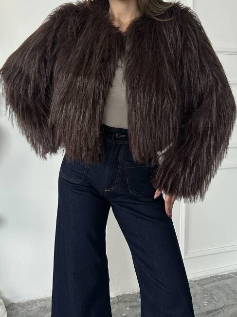 ELİANA Atkılı Kürk Ceket 3080 - Acı Kahve - 4