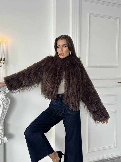 ELİANA Atkılı Kürk Ceket 3080 - Acı Kahve - 1