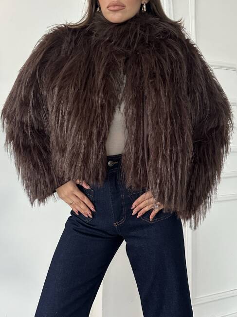 ELİANA Atkılı Kürk Ceket 3080 - Acı Kahve - 5