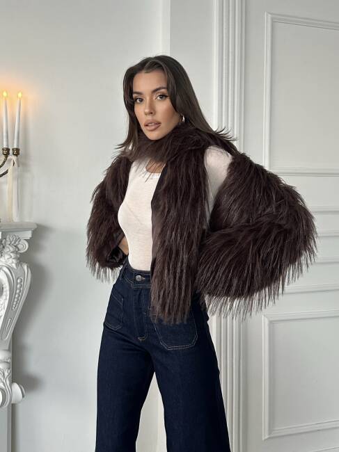 ELİANA Atkılı Kürk Ceket 3080 - Acı Kahve - 6